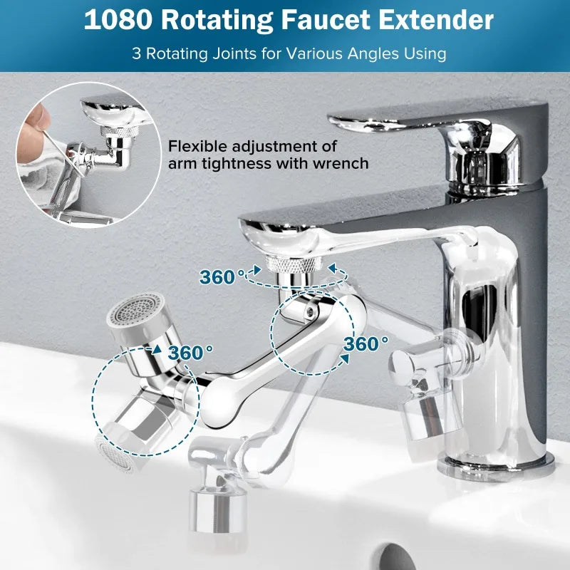 VEHHE Rotating Faucet Fittings Faucet Extender 1080 Rotating Mechanical Arm Faucet Two Outlet Modes Are Suitable for Bathroom Sink