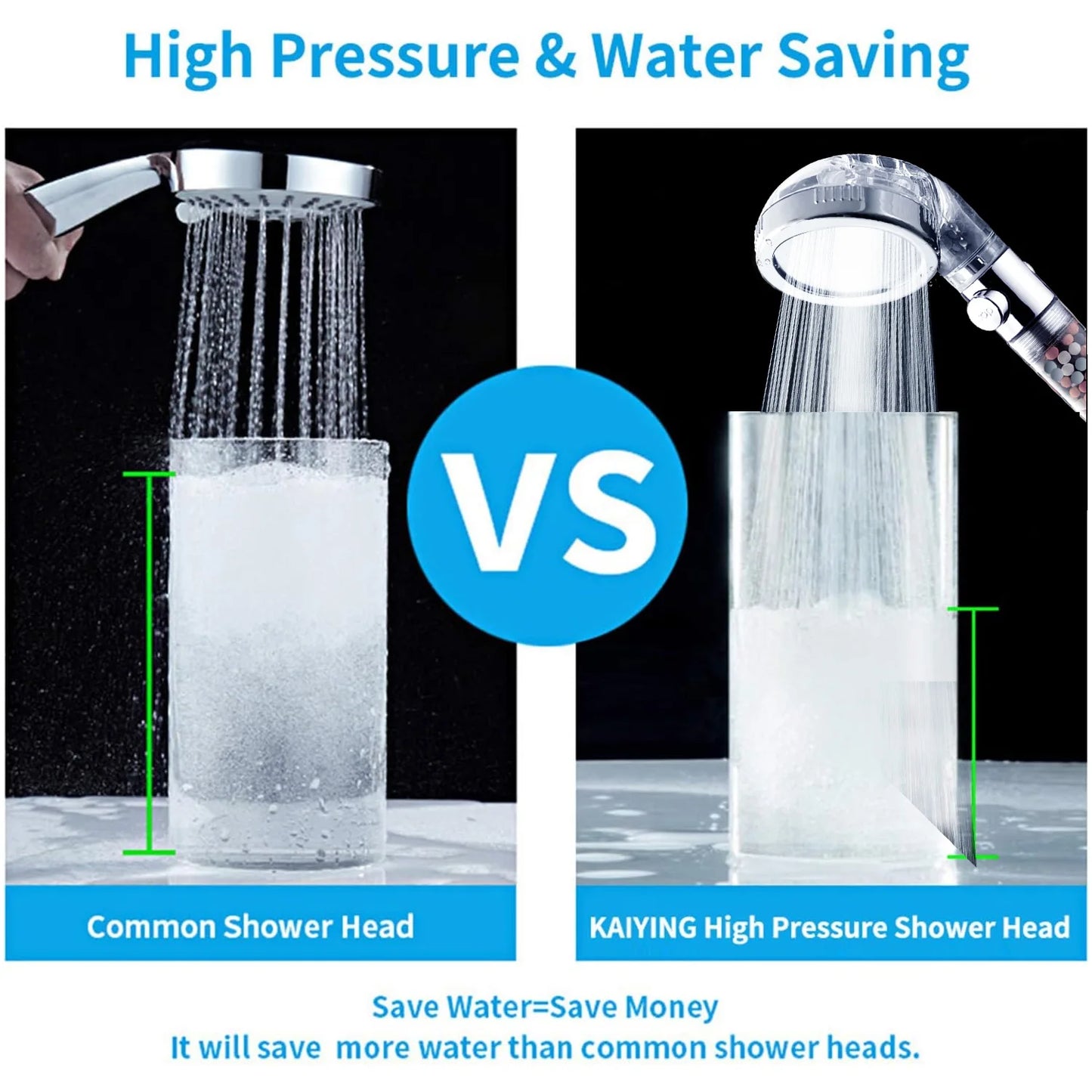 VEHHE 3 Modes Adjustable High Pressure Shower Head Replaceable Beads Filter Spa Bathroom Accessary Showerhead Water Saving Stop Button