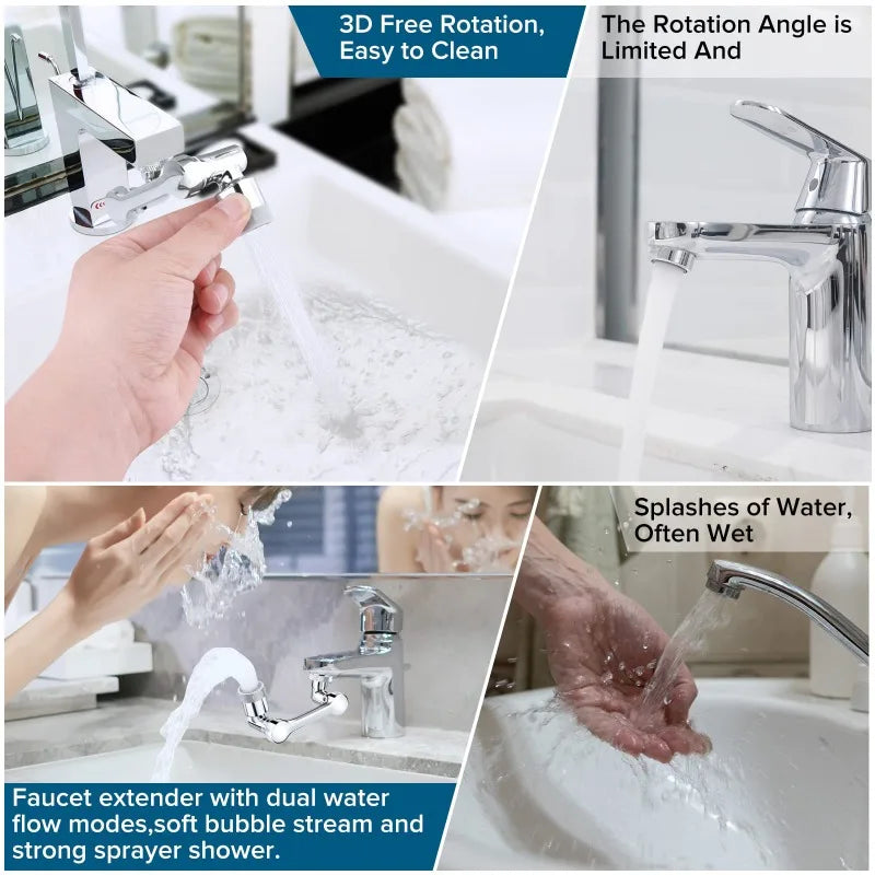 VEHHE Rotating Faucet Fittings Faucet Extender 1080 Rotating Mechanical Arm Faucet Two Outlet Modes Are Suitable for Bathroom Sink