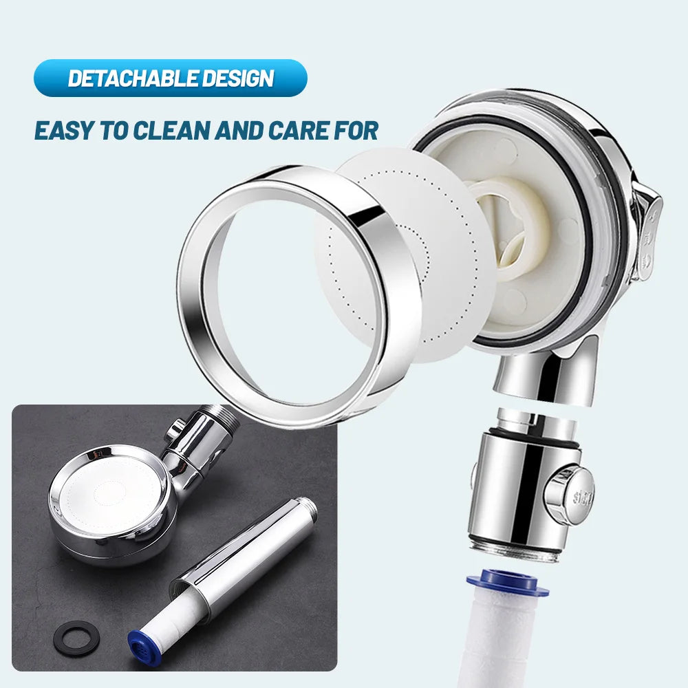 VEHHE Bathroom 3-Function Shower Head One Key Stop Chrome High Pressure with Cotton Filter Water Saving Bath Sprayer Nozzle
