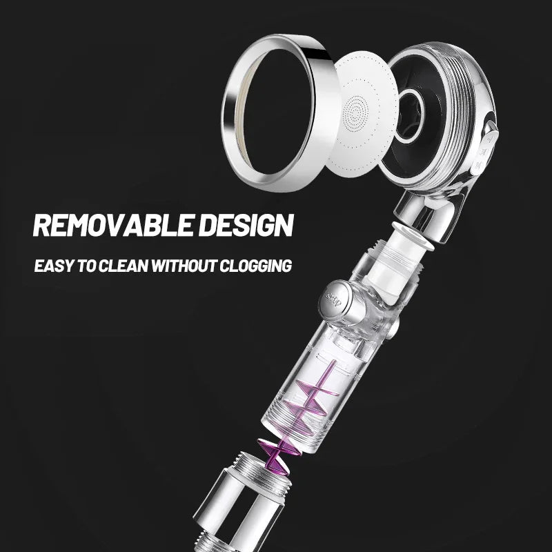 VEHHE New High Pressure 3-function Turbo Handle SPA Shower Head Rainfall with Switch on/Off Button Water Saving Showerhead