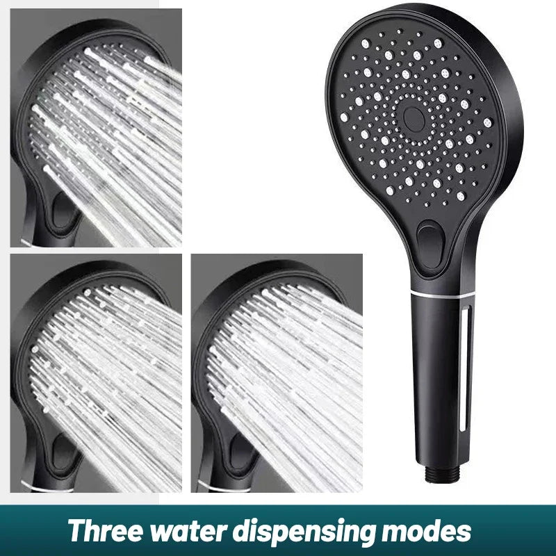 VEHHE Large Panel Black Shower Head High Pressure Filter Rainfall Modes Adjustable Handheld Silicone Water Outlet Bathroom Shower Set