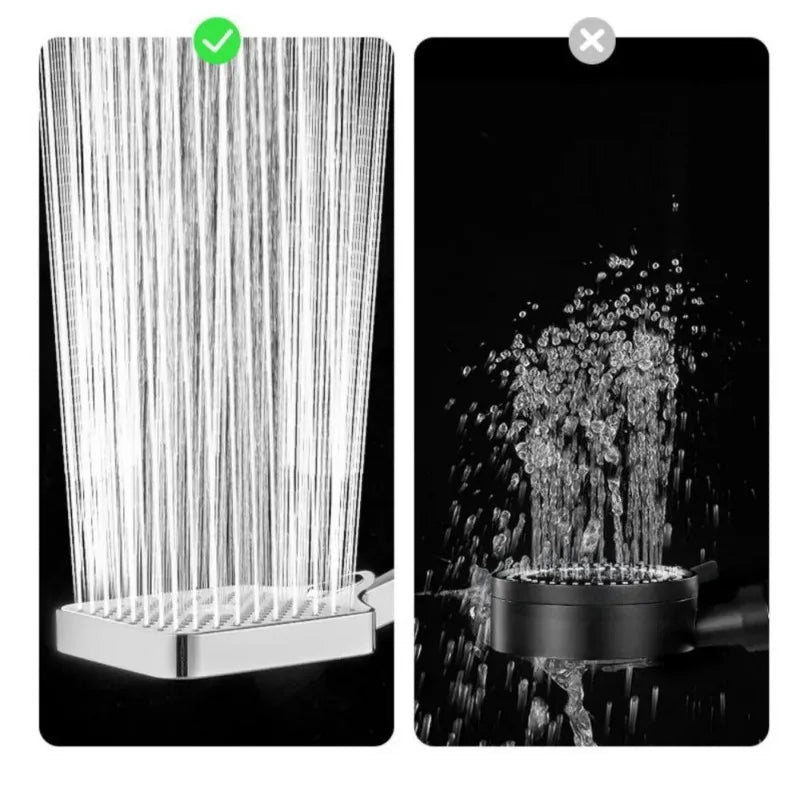 VEHHE Square Large Flow Rain Shower Head 3-speed Adjustable Rain Drenching Mode High Pressure Head Shower Bathroom Handheld Shower