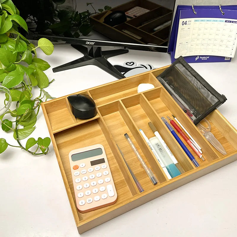 VEHHE Bamboo Kitchen Utensil Holders racks Drawer Tableware Storage Box Wood Organizer Kitchen Tools Knife Fork Spoon Case Container