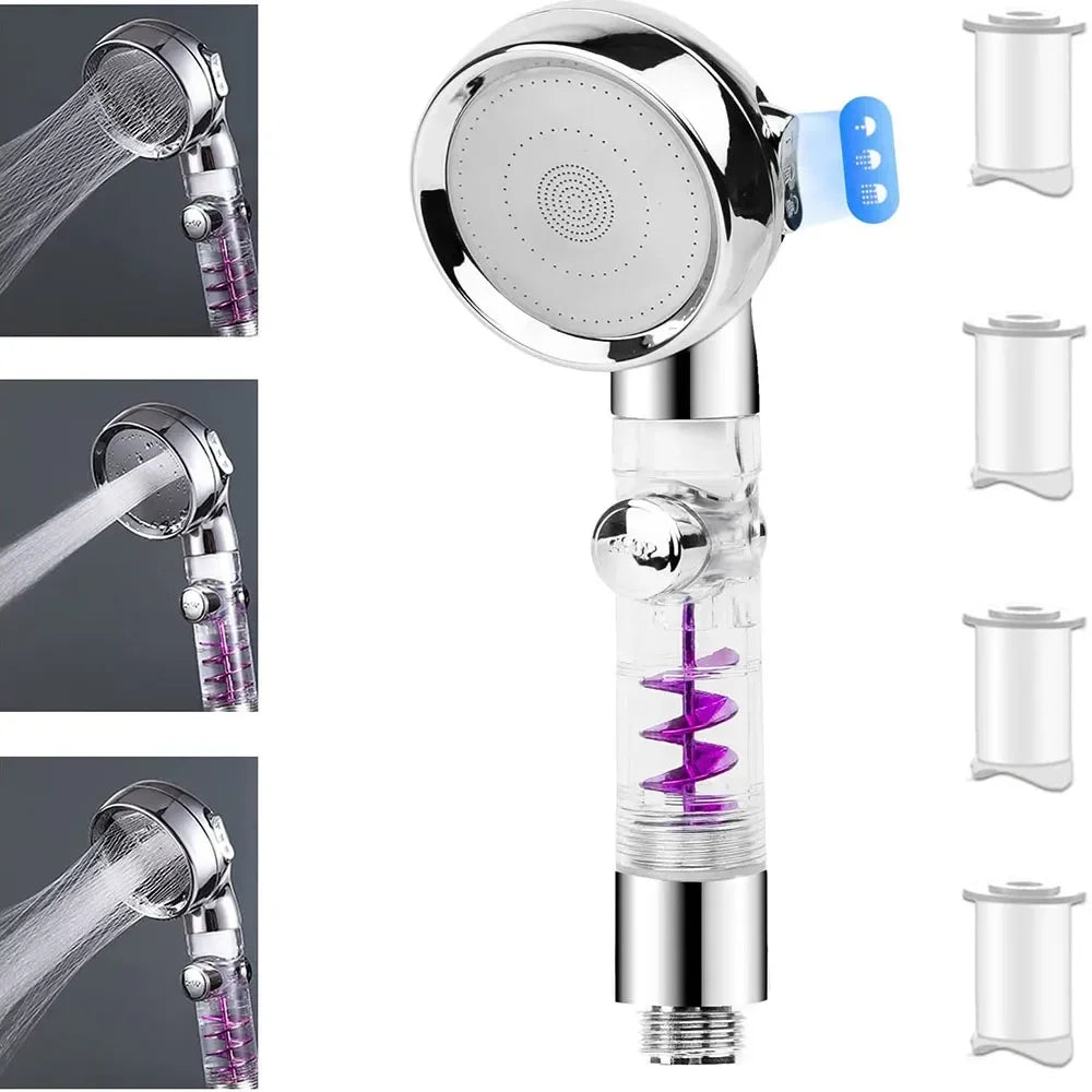 VEHHE New High Pressure 3-function Turbo Handle SPA Shower Head Rainfall with Switch on/Off Button Water Saving Showerhead