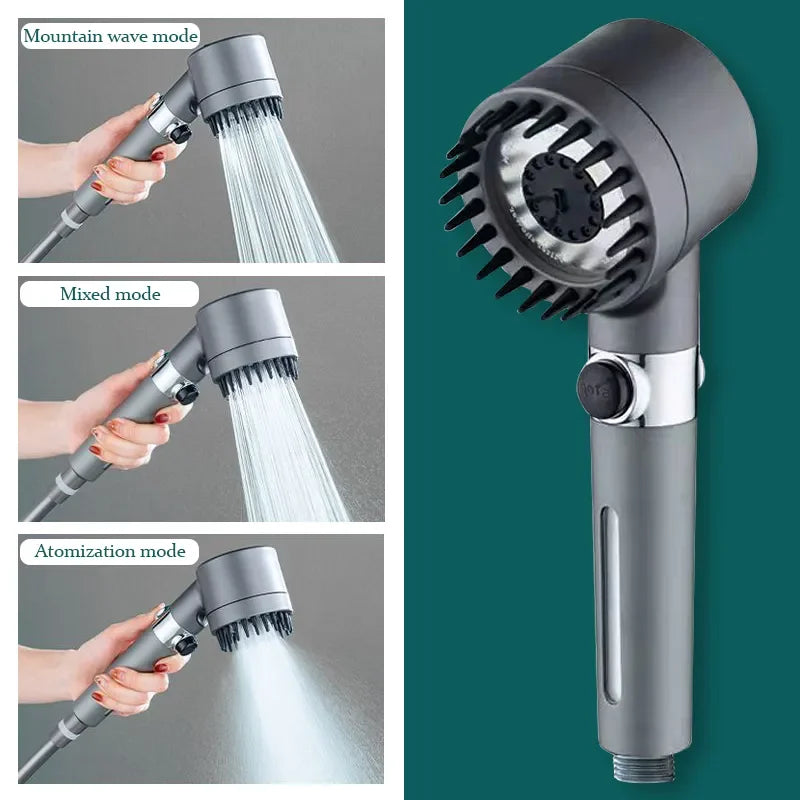VEHHE High Pressure 3-Mode Message Shower Head With Stop Button Handheld Water Saving Spray Nozzle Bathroom Accessories