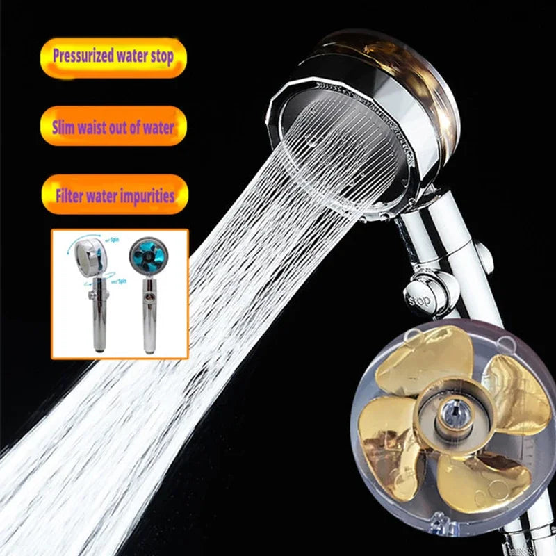 VEHHE New Style Turbine Spiral Outlet Water Turbocharged Shower Head 360 Rotating High Pressure Handheld Shower Nozzle