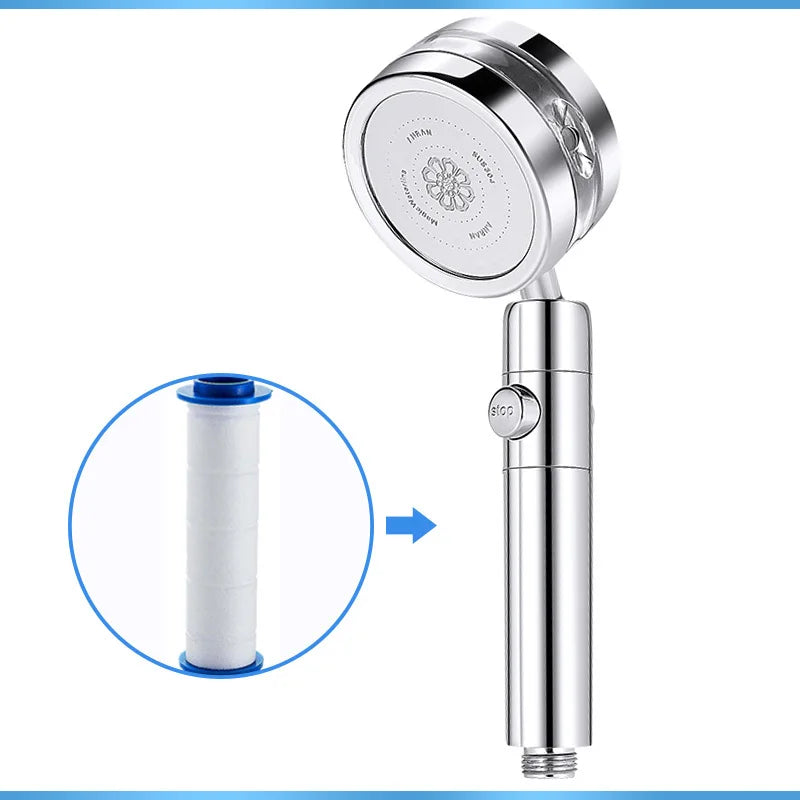 VEHHE Double Panel Luxury Shower Head with Fan Turbocharged Batheroom Filter Shower Nozzle Silver Green Black Rain Shower
