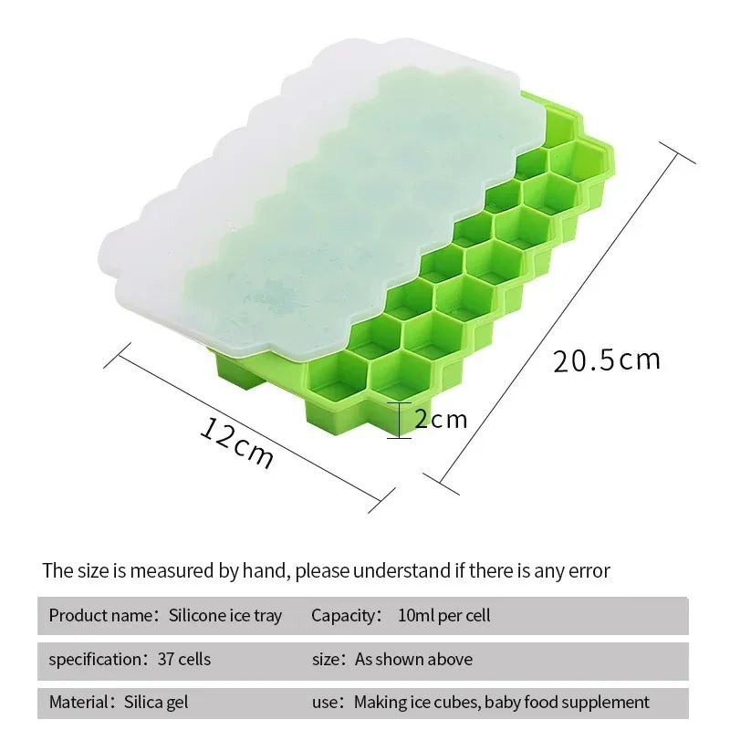 VEHHE Removable Blackgreen Silicone Honeycomb Ice Cube Maker Trays Model with Lid Ice Cream Easy Demoulding Cold Drink for Kitchen