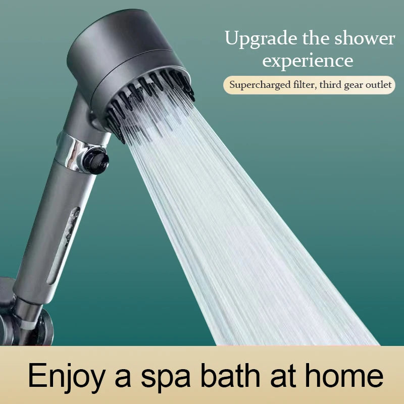 VEHHE High Pressure 3-Mode Message Shower Head With Stop Button Handheld Water Saving Spray Nozzle Bathroom Accessories
