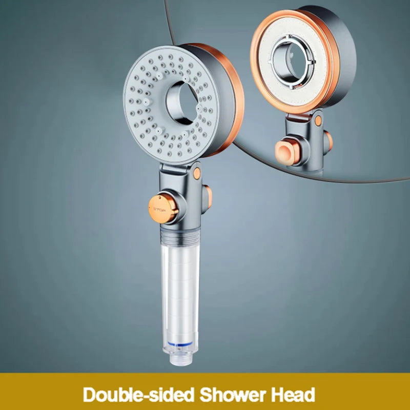 VEHHE Double Sided Unique Shower Head Bathroom 3 Jettings Water Saving Filtration Round Rainfall Adjustable Nozzle Sprayer