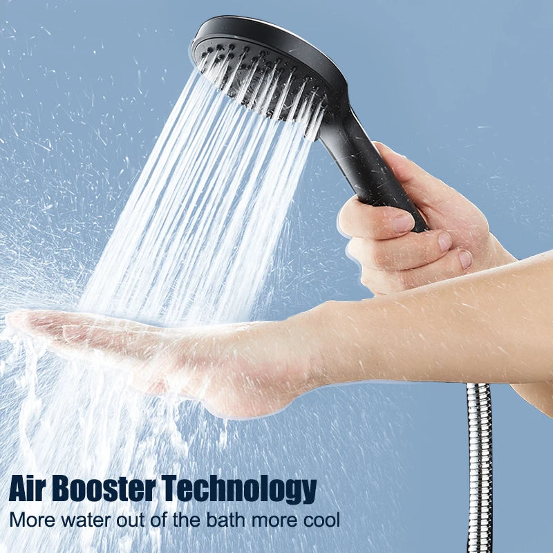 VEHHE 7 Modes Shower Head Adjustable Jetting Rainfull ShowerHead Water Saving Handheld Shower Black Bathroom Accessories