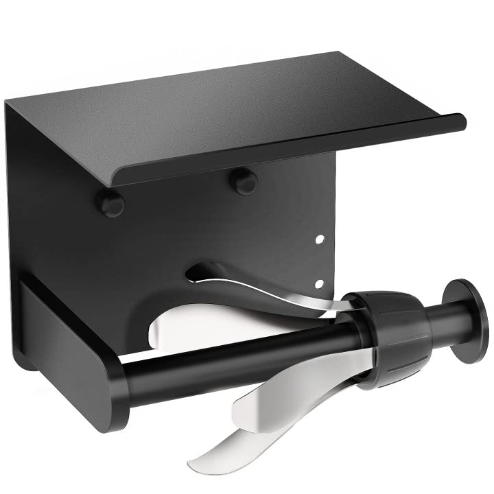 Matte Black Toilet Paper Holder with Shelf, Perfect Tear Stainless Steel