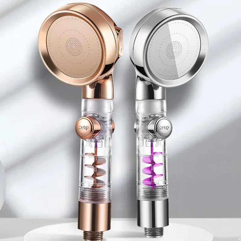 VEHHE New High Pressure 3-function Turbo Handle SPA Shower Head Rainfall with Switch on/Off Button Water Saving Showerhead