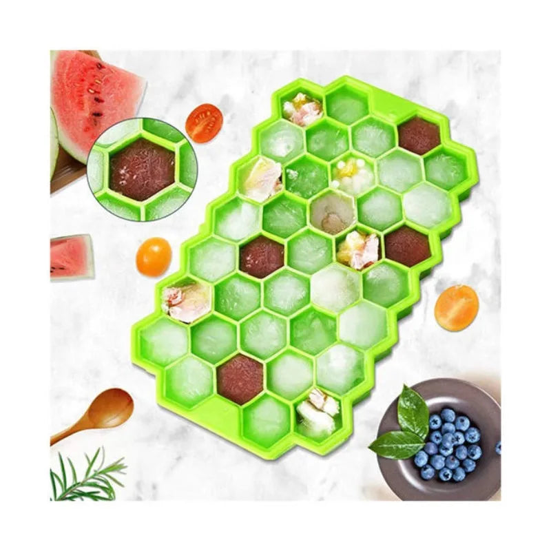 VEHHE Removable Blackgreen Silicone Honeycomb Ice Cube Maker Trays Model with Lid Ice Cream Easy Demoulding Cold Drink for Kitchen