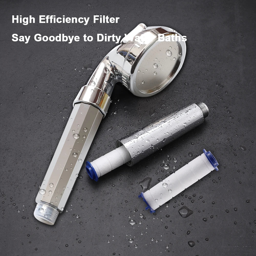VEHHE 3 Function Chromeplated Shower head with Cotton Filter in the Handle High Pressure Water Saving for Electric Showers