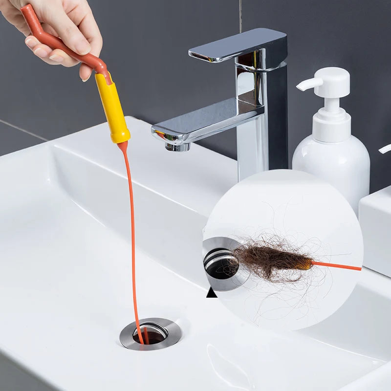 VEHHE Pipe Dredging Brush with Rotating Handle Drain Cleaner Thin&Flexible Hair Sewer Sink Cleaning Brush Clog Plug Hole Remover Tool