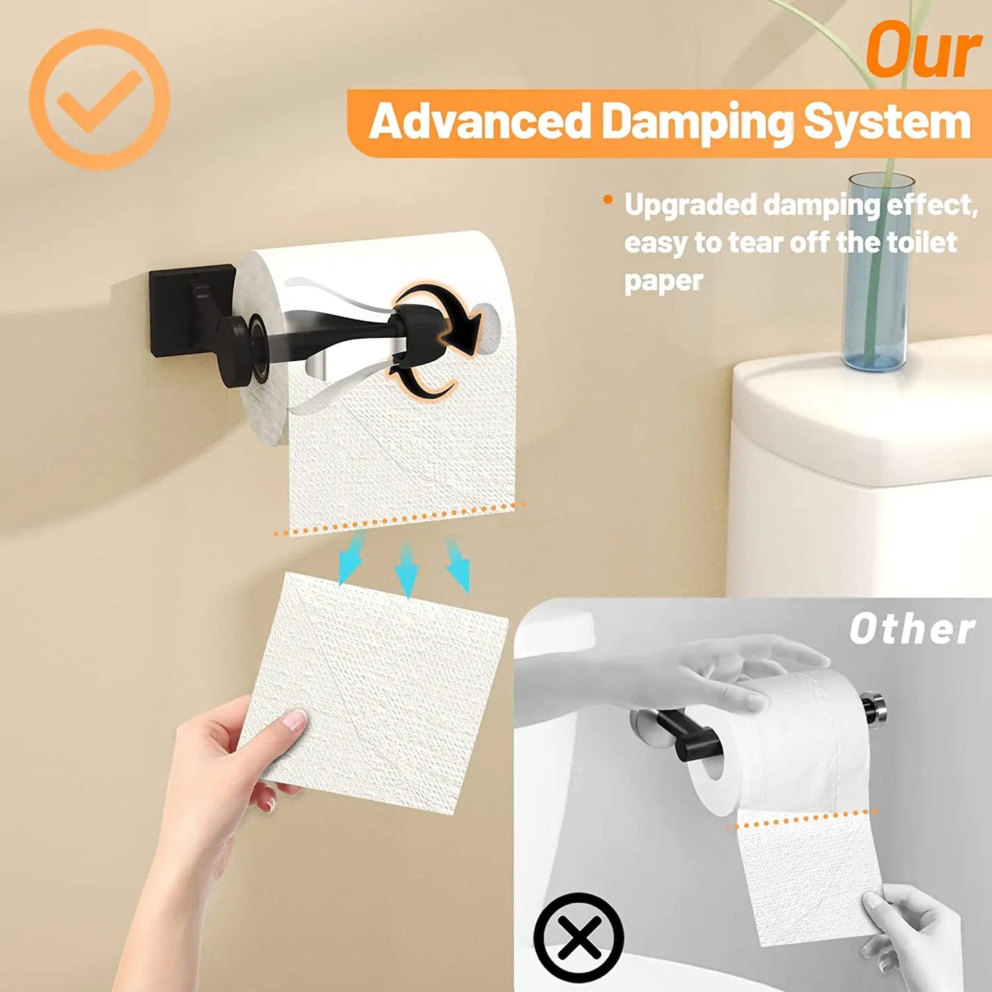 VEHHE Toilet Paper Holder Wall Mounted Toilet Paper Roll Holder With Damping System Stainless Steel Towel Holder