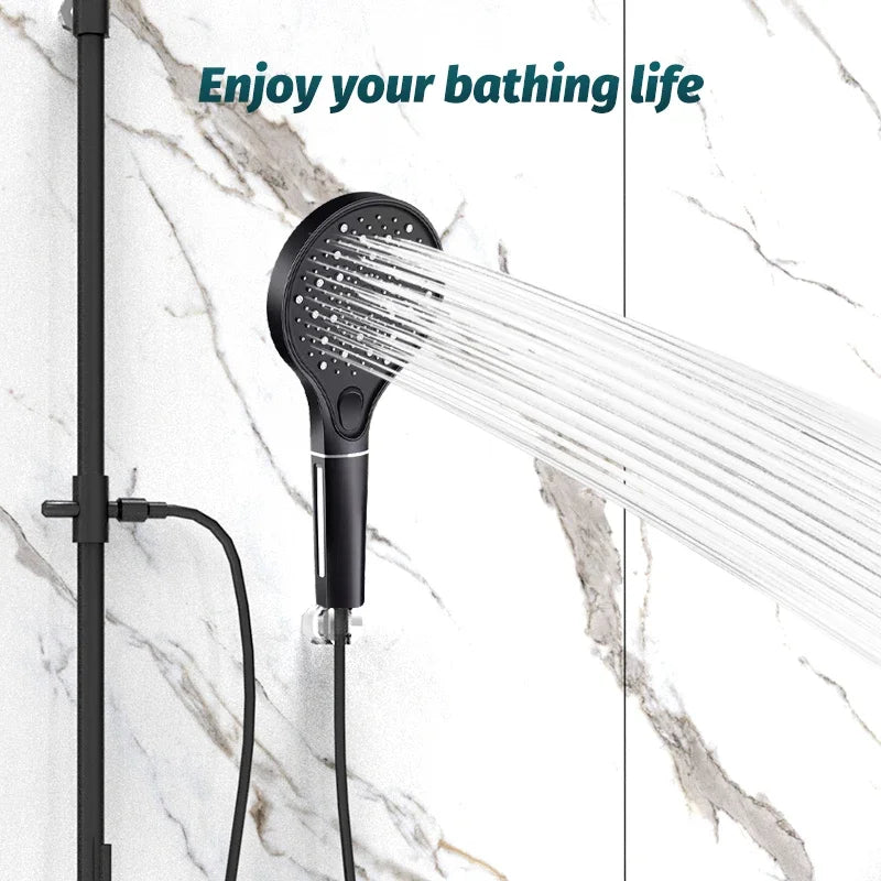 VEHHE Large Panel Black Shower Head High Pressure Filter Rainfall Modes Adjustable Handheld Silicone Water Outlet Bathroom Shower Set