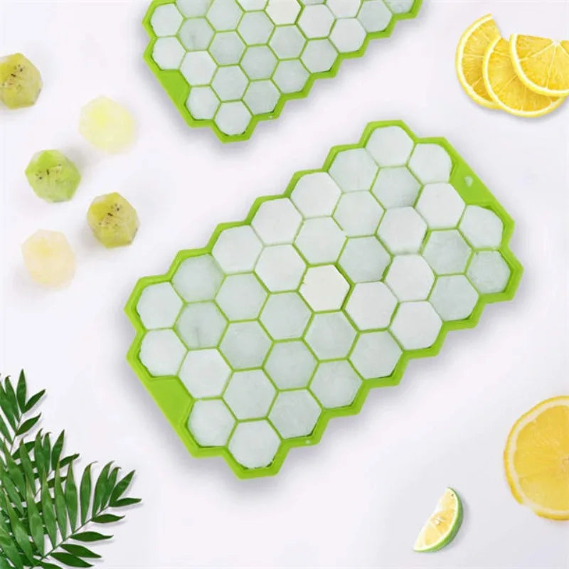 VEHHE Removable Blackgreen Silicone Honeycomb Ice Cube Maker Trays Model with Lid Ice Cream Easy Demoulding Cold Drink for Kitchen