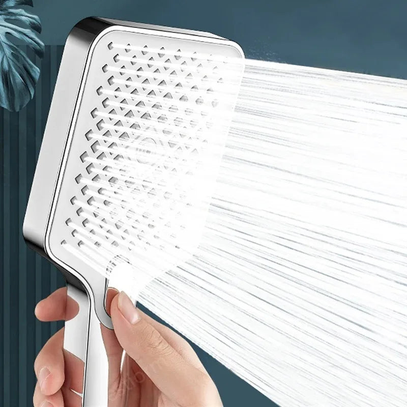 VEHHE Square Large Flow Rain Shower Head 3-speed Adjustable Rain Drenching Mode High Pressure Head Shower Bathroom Handheld Shower