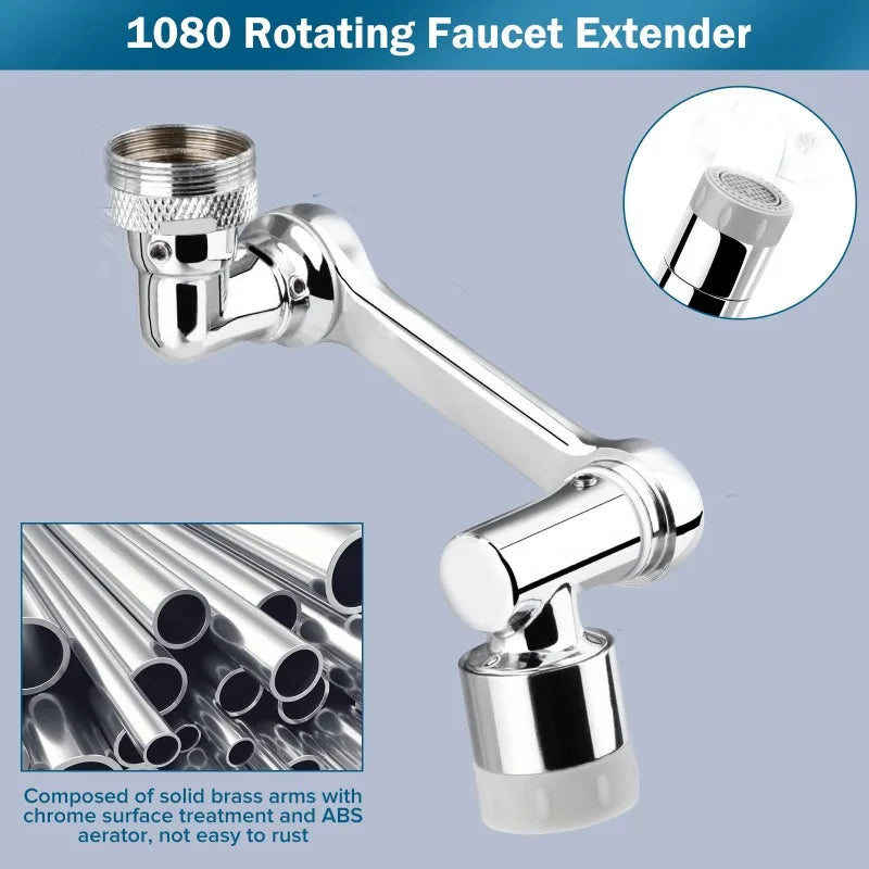VEHHE Rotating Faucet Fittings Faucet Extender 1080 Rotating Mechanical Arm Faucet Two Outlet Modes Are Suitable for Bathroom Sink