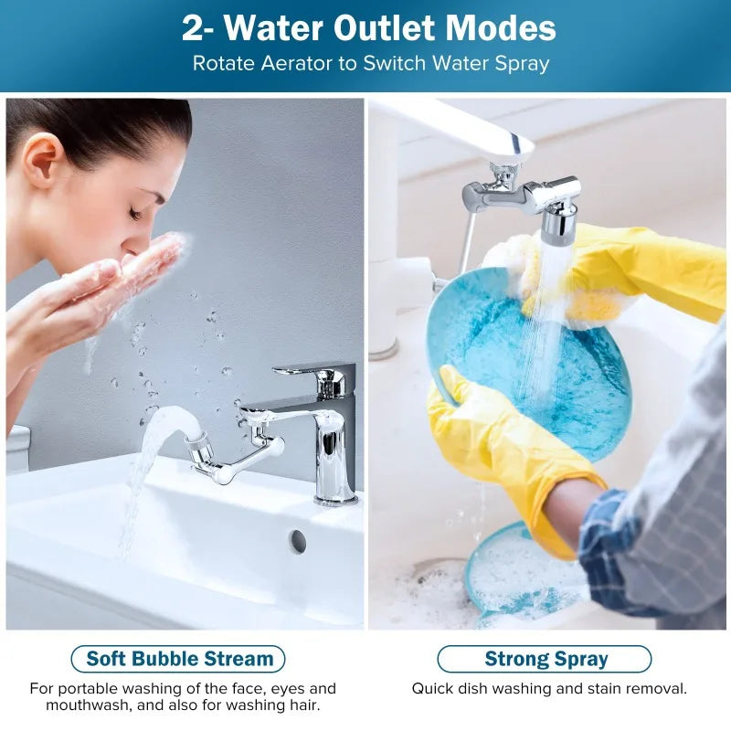 VEHHE Rotating Faucet Fittings Faucet Extender 1080 Rotating Mechanical Arm Faucet Two Outlet Modes Are Suitable for Bathroom Sink
