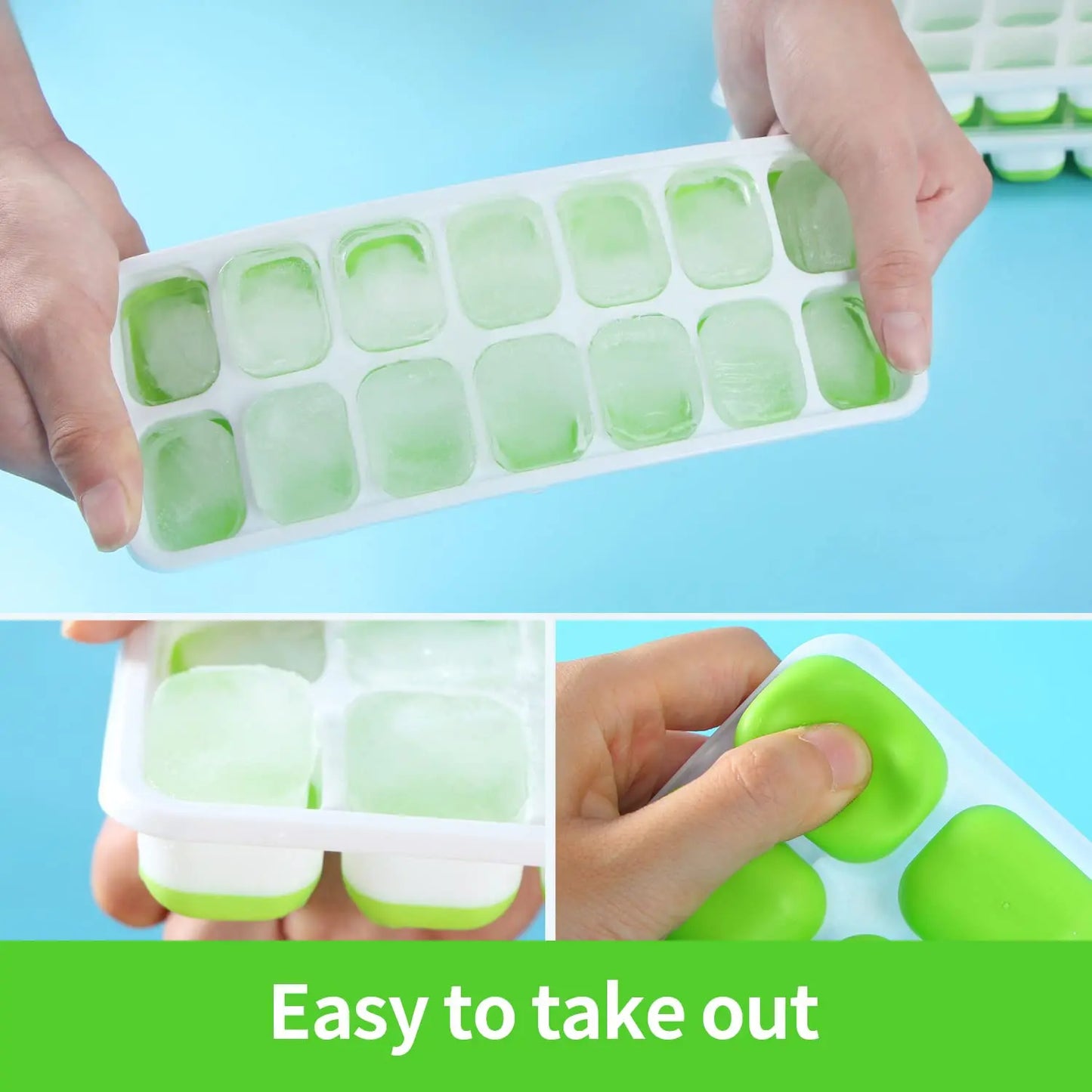 VEHHE 3pack Ice Cube Tray Silicone 14Ice Mold Pudding Ice Cream Mould with Spill-Resistant Removable Lid for Summer Drink kitchen tool