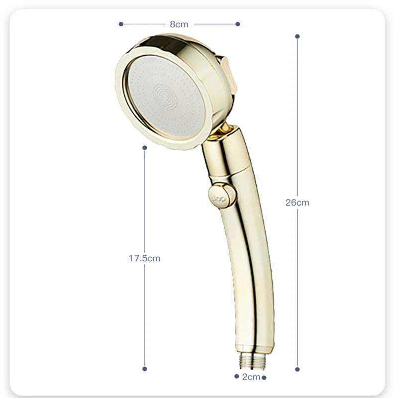 Vehhe 360 Degree Rotating Retro Golden Shower High Pressure 3 Modes with Stop Button Water Saving ABS Plastic Shower Head