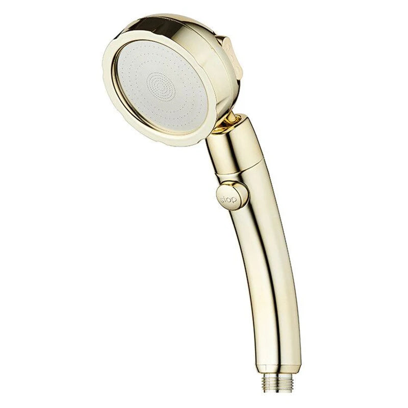 Vehhe 360 Degree Rotating Retro Golden Shower High Pressure 3 Modes with Stop Button Water Saving ABS Plastic Shower Head