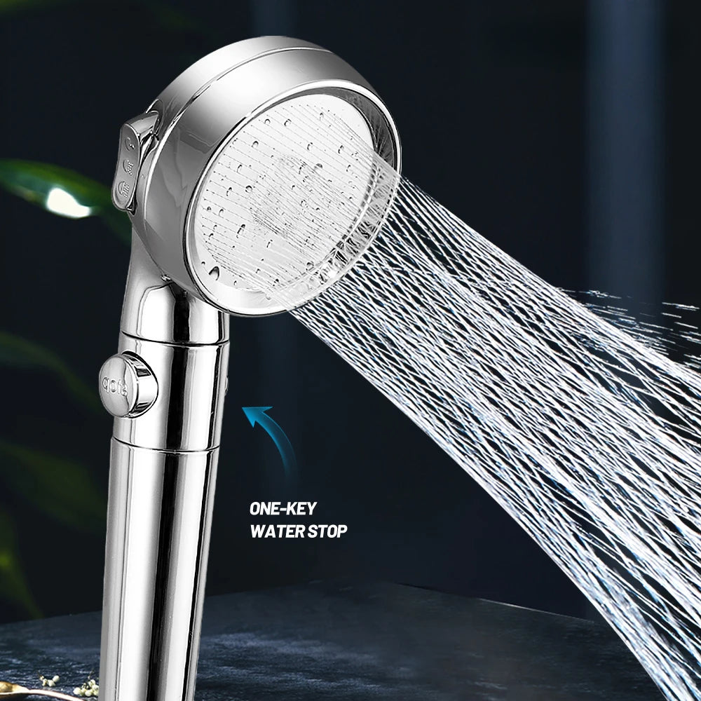 VEHHE Bathroom 3-Function Shower Head One Key Stop Chrome High Pressure with Cotton Filter Water Saving Bath Sprayer Nozzle