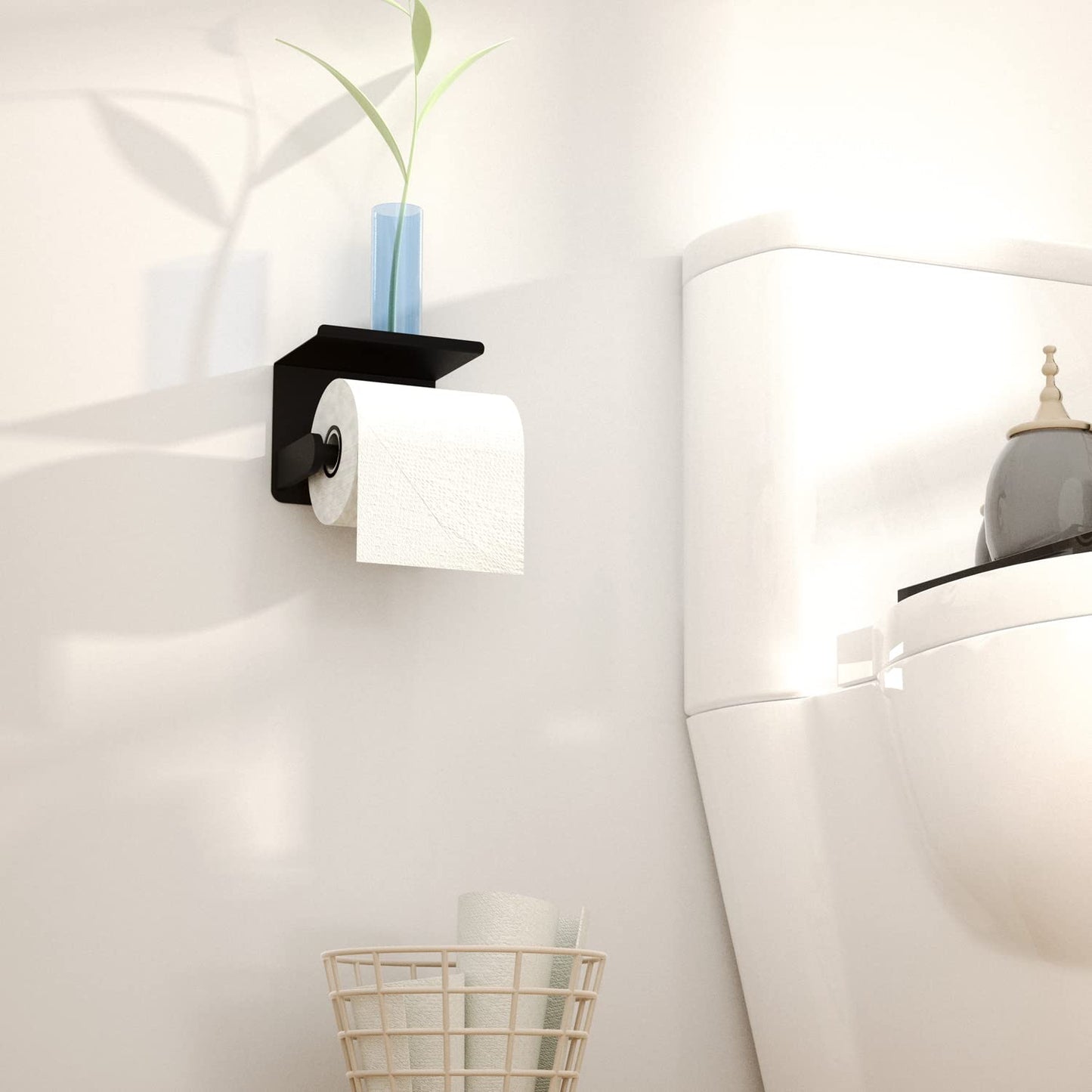 Matte Black Toilet Paper Holder with Shelf, Perfect Tear Stainless Steel