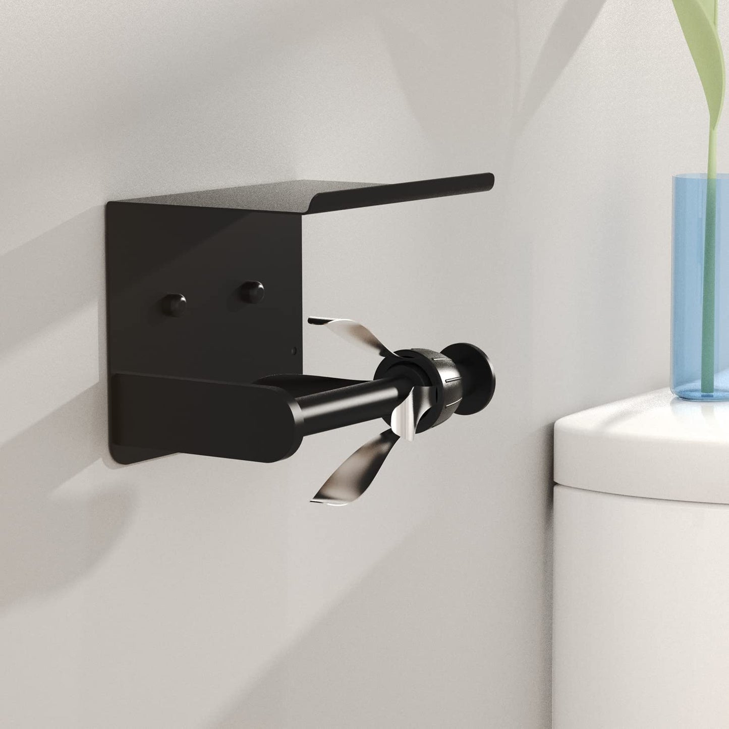 Matte Black Toilet Paper Holder with Shelf, Perfect Tear Stainless Steel