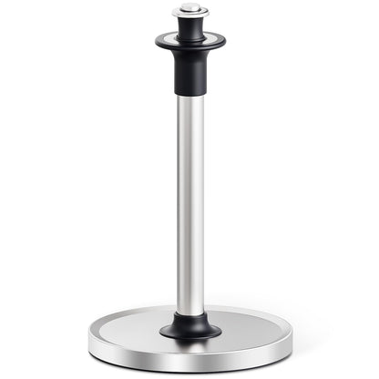 VEHHE Paper Towel Holder Countertop, Black Paper Towel Holder Stand with Spring Damping for Kitchen Bathroom, One Hand Tear Paper Stainless Steel Paper Towel Holder with Weighted Base and Suction Cups