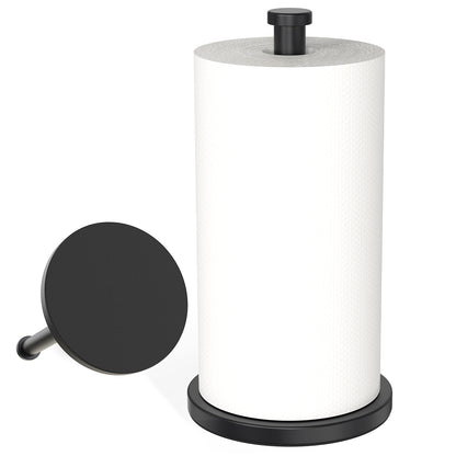 VEHHE Heavy Duty Kitchen Roll Holder – Versatile Stainless Steel Paper Towel Stand with Weighted EVA Non-Slip Base, Waterproof & Rustproof for Home, Bathroom, Outdoor (Black)