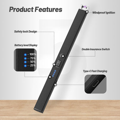 VEHHE Windproof Pulse Electric Lighter – LED Display, Anti-False-Touch Lock, for Candle, BBQ, Camping & Festivals