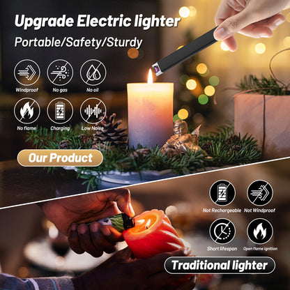 VEHHE Windproof Pulse Electric Lighter – LED Display, Anti-False-Touch Lock, for Candle, BBQ, Camping & Festivals
