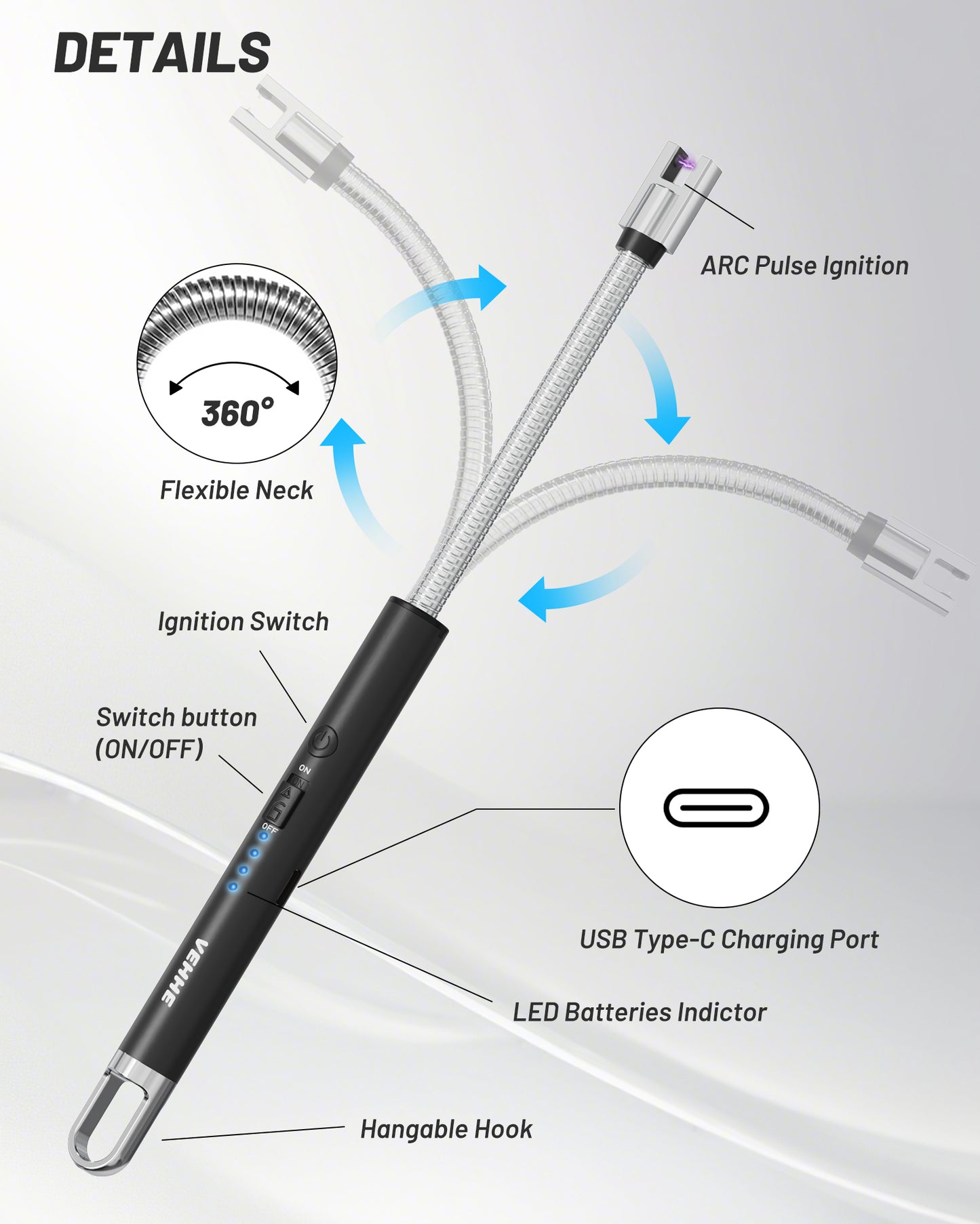 Candle Lighter Electric Pulse Igniter With LED Power Display