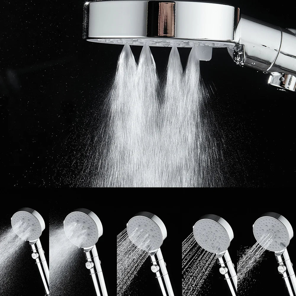 VEHHE New Black Shower Head Water Saving 5 Mode Adjustable Massage One-key Stop Button Shower High Pressure Bathroom Accessories