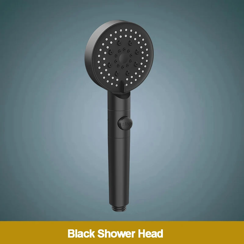 VEHHE New Black Shower Head Water Saving 5 Mode Adjustable Massage One-key Stop Button Shower High Pressure Bathroom Accessories