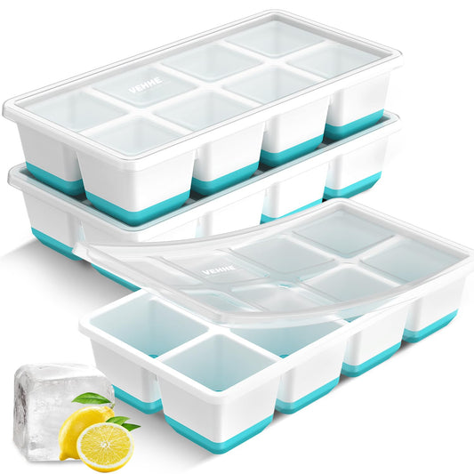 VEHHE 3-Pack Easy-Release & Stackable Whiskey Ice Cube Mold – Perfect for Cocktails, Drinks & Home Bar (Blue + Green)