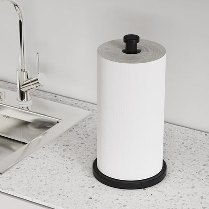 VEHHE Heavy Duty Kitchen Roll Holder – Versatile Stainless Steel Paper Towel Stand with Weighted EVA Non-Slip Base, Waterproof & Rustproof for Home, Bathroom, Outdoor (Black)