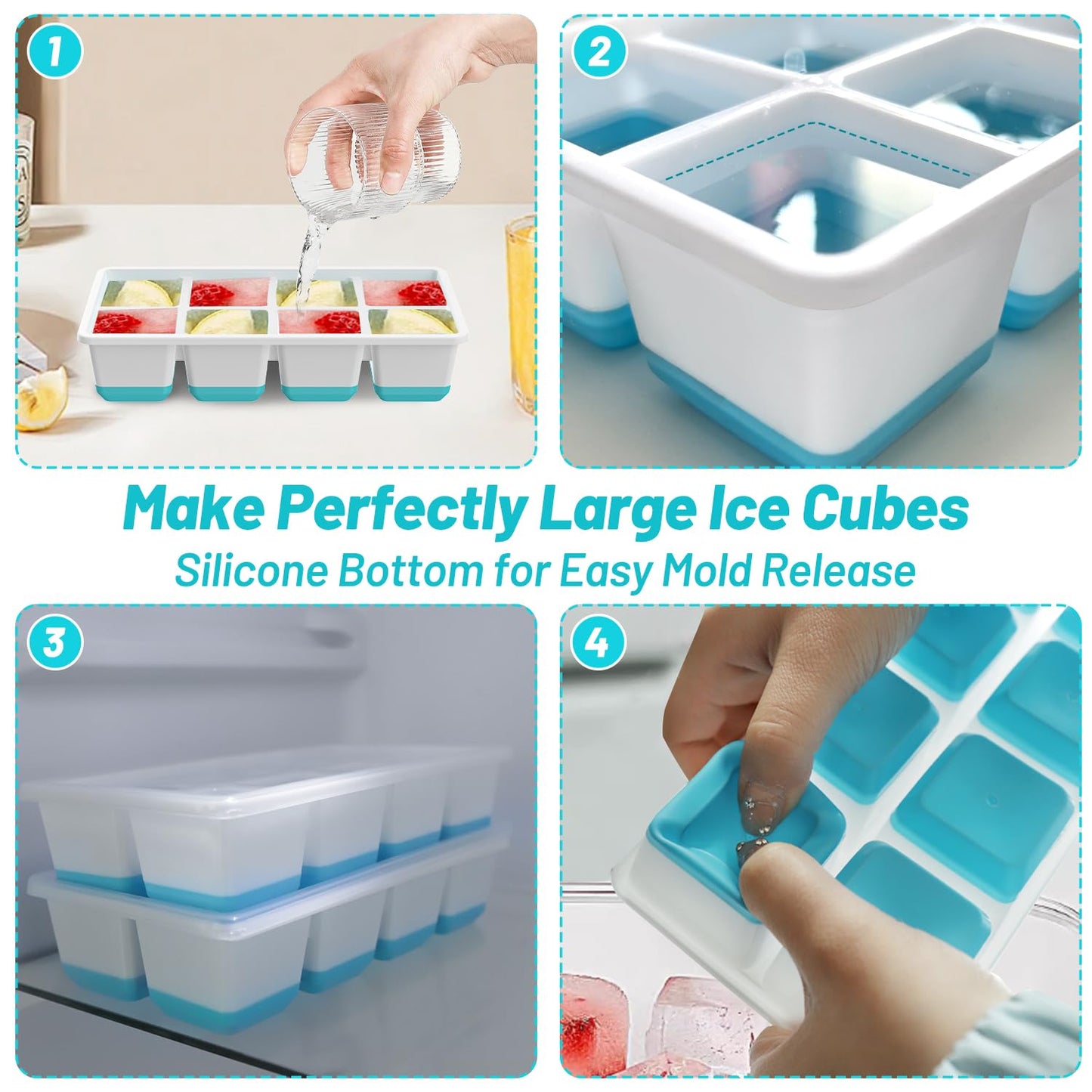 VEHHE 3-Pack Easy-Release & Stackable Whiskey Ice Cube Mold – Perfect for Cocktails, Drinks & Home Bar (Blue + Green)