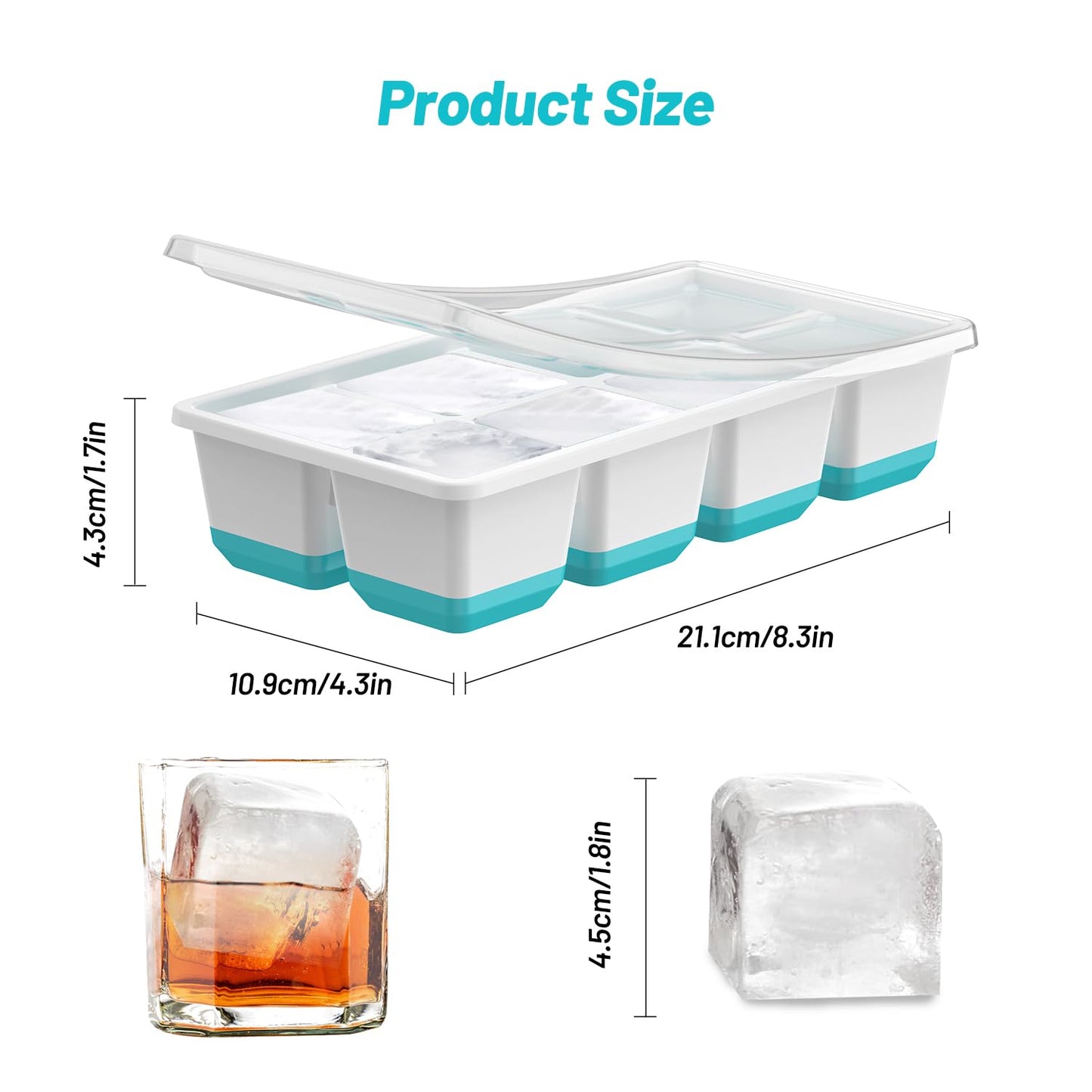 VEHHE 3-Pack Easy-Release & Stackable Whiskey Ice Cube Mold – Perfect for Cocktails, Drinks & Home Bar (Blue + Green)